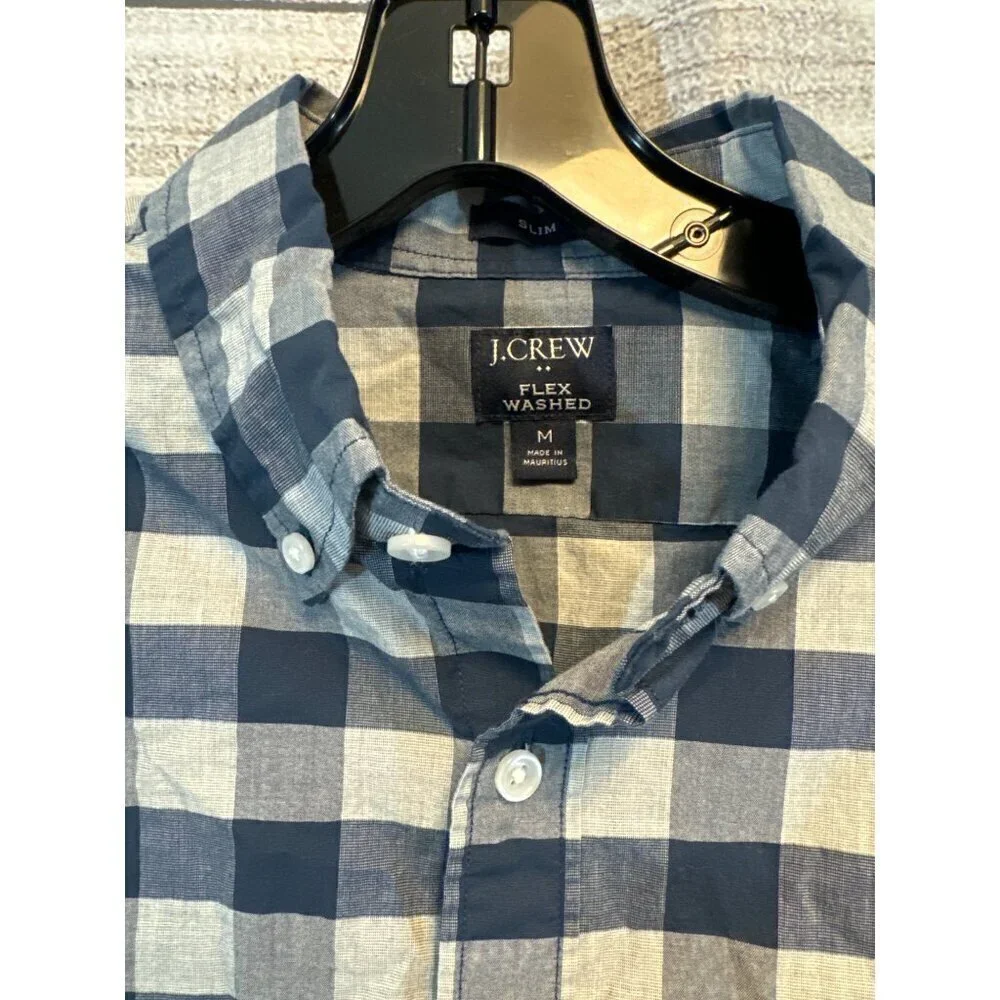 Mens J.Crew Flex Washed Slim Fit Checkered Button-Down Shirt M
